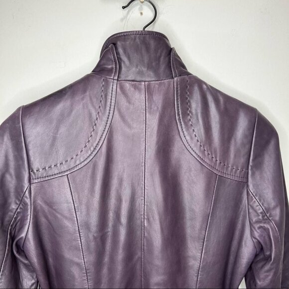 Soia & Kyo Purple Leather Trench Coat Jacket Size Small Classic Structured - Picture 6 of 16